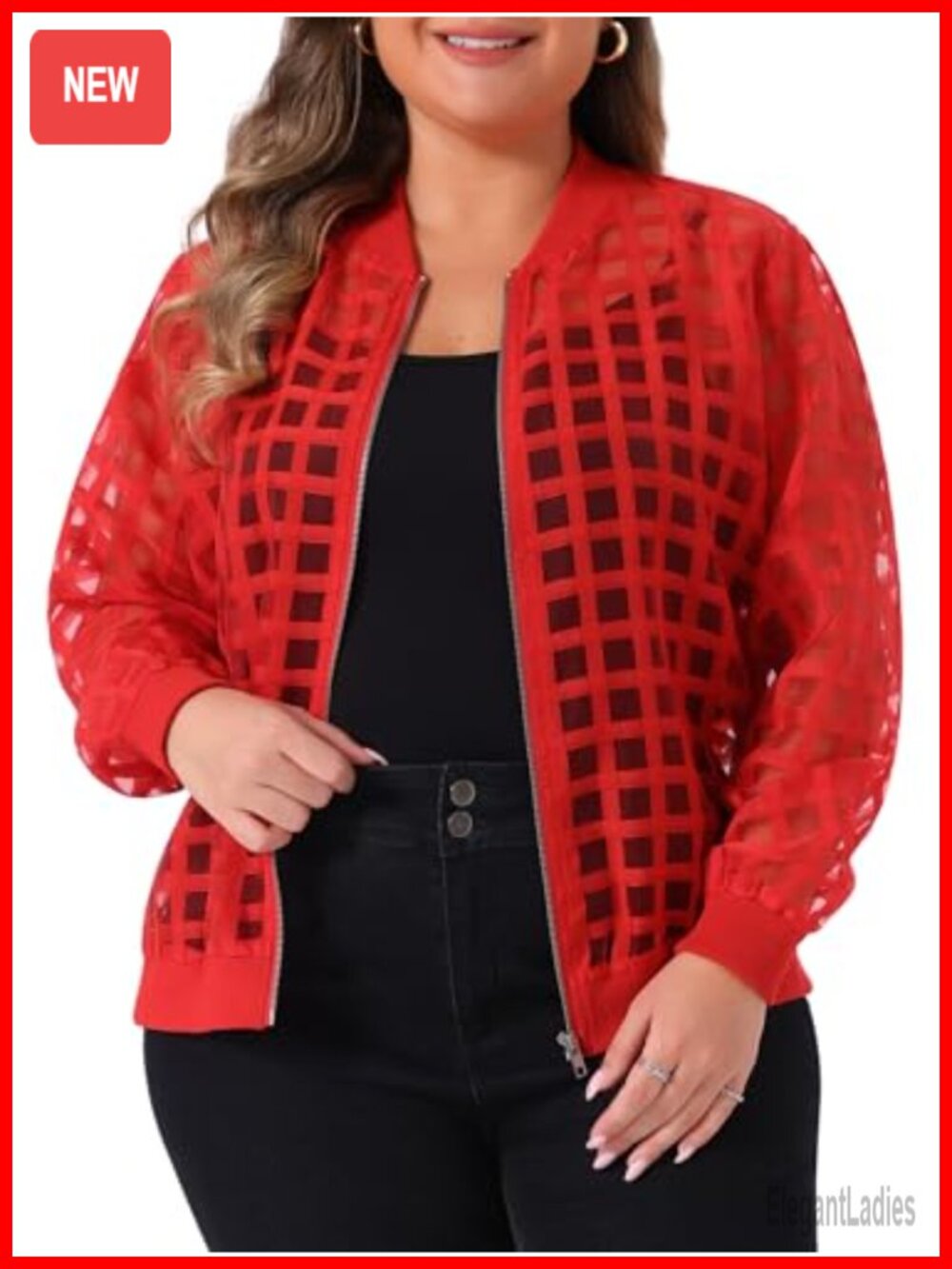Sheer Mesh Bomber Jacket Women Plus Size See Through Zip Up Long Sleeve